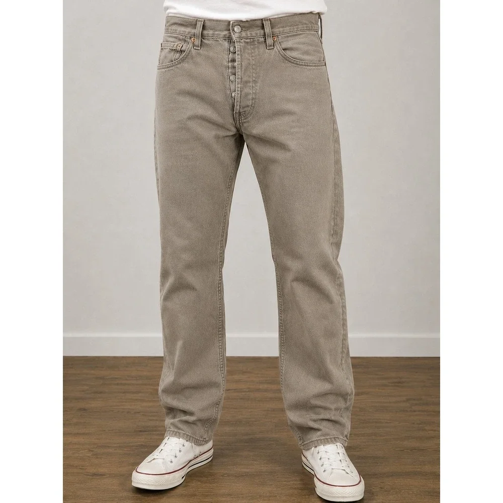 Levi's 501 Jeans Mens 36x30 Khaki Tan Button Fly Straight Leg‎ Cotton
